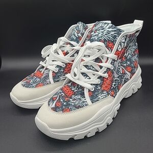 Men's Casual Chinese Dragon Cartoon Breathable Wedge Heel High Top Shoes EUR 44